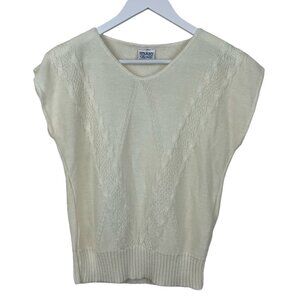 Vintage Barry & Me Sweater Womens Small Oversized Dolman Cable Knit Ivory White